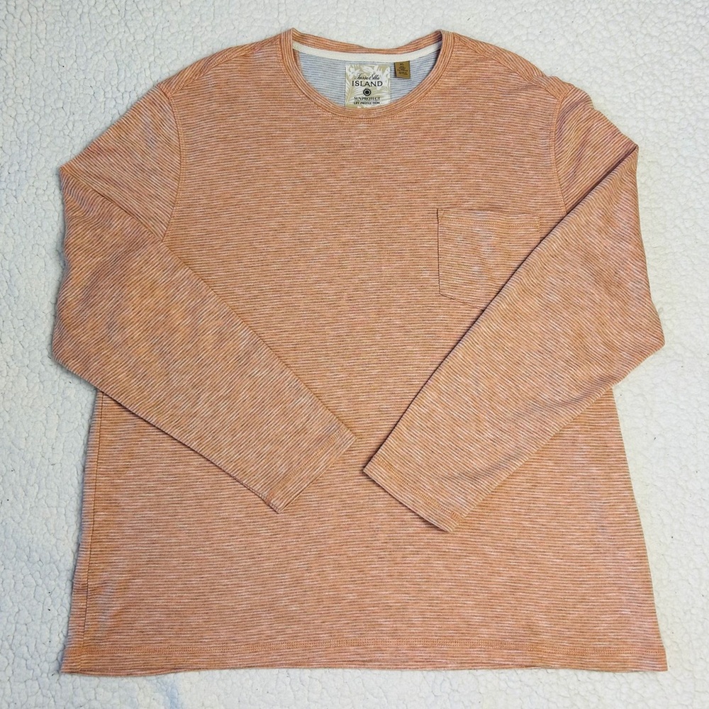 Tasso Elba Island Shirt Sun Protect Men's XL Peach Striped Stretch Pocket Top